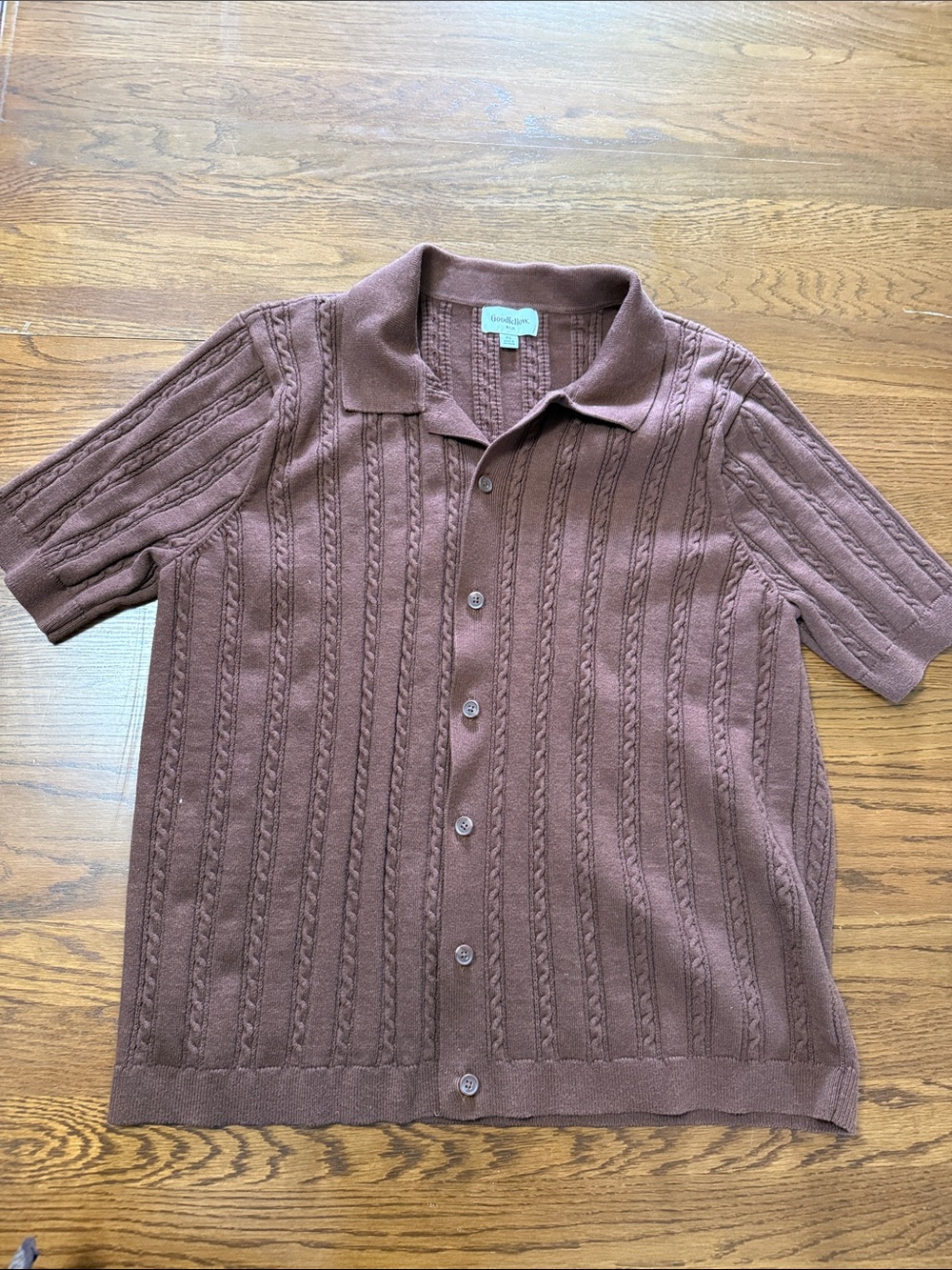 Goodfellow & Co Brown Cable-Knit Short Sleeve Polo